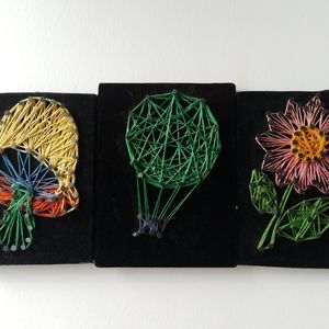 Vintage String Art Trio Flower Mushroom Balloon
